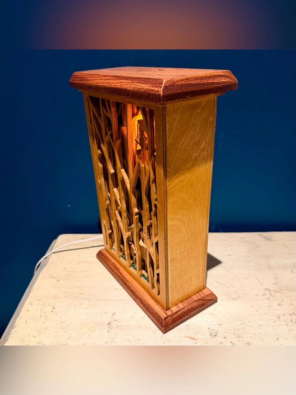 Vintage Handcrafted Layered Harvest Moon Wooden Fretwork Accent Lamp Nightlight